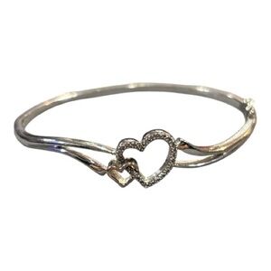Kay Jewelers 925 Sterling Silver and 10K Rose Gold Double Heart Diamond Bracelet